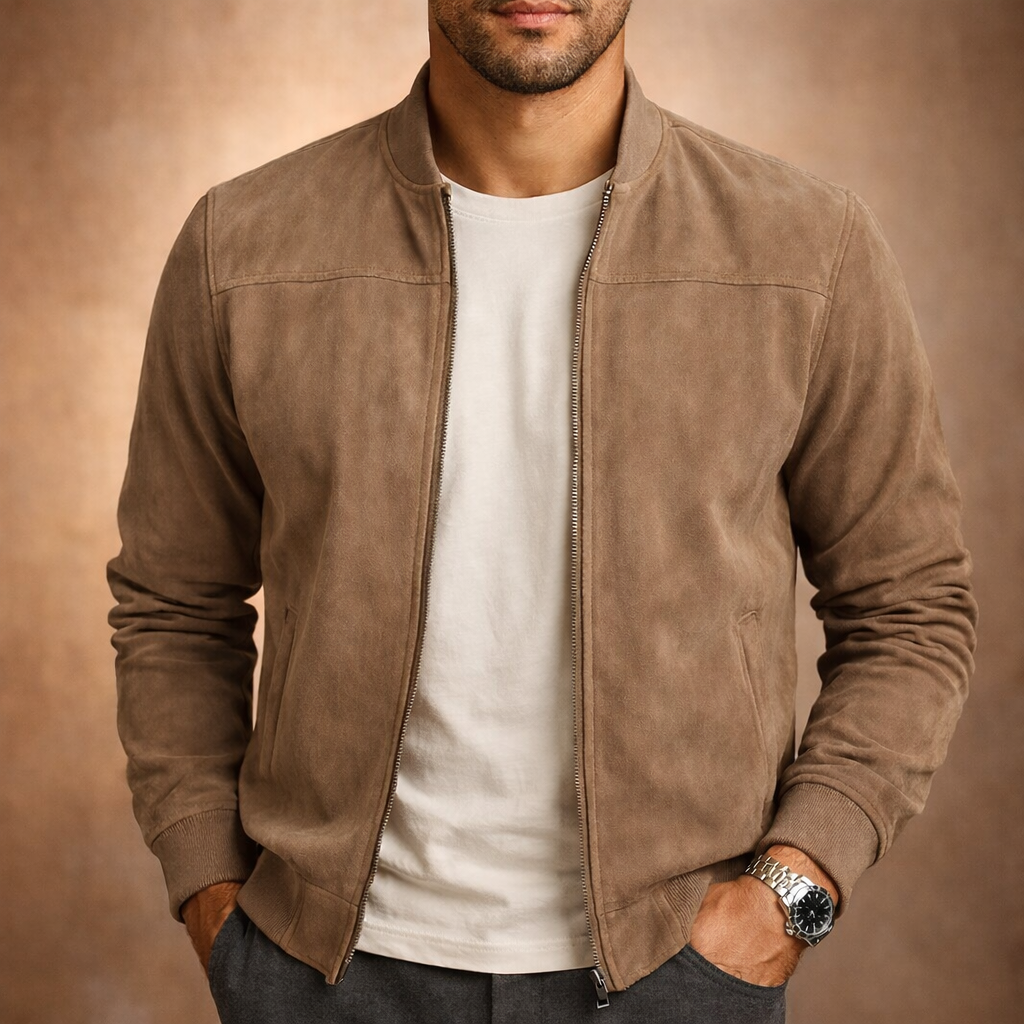 Ivy | Homem Camurça Bomber Jacket Leve Smart Casual