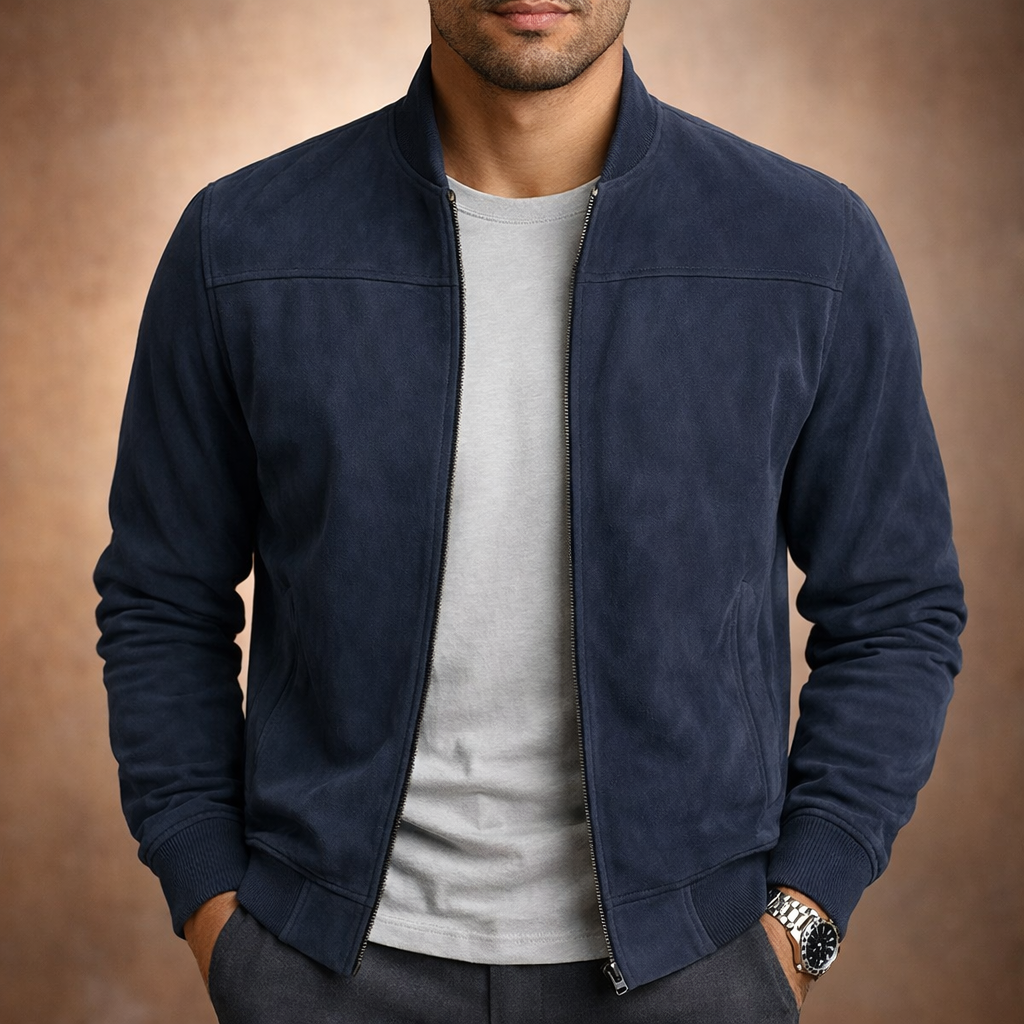 Ivy | Homem Camurça Bomber Jacket Leve Smart Casual