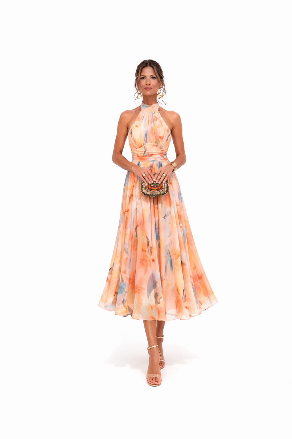 Cosima | Mulher Maxi Vestido Floral Halter Costas Abertas