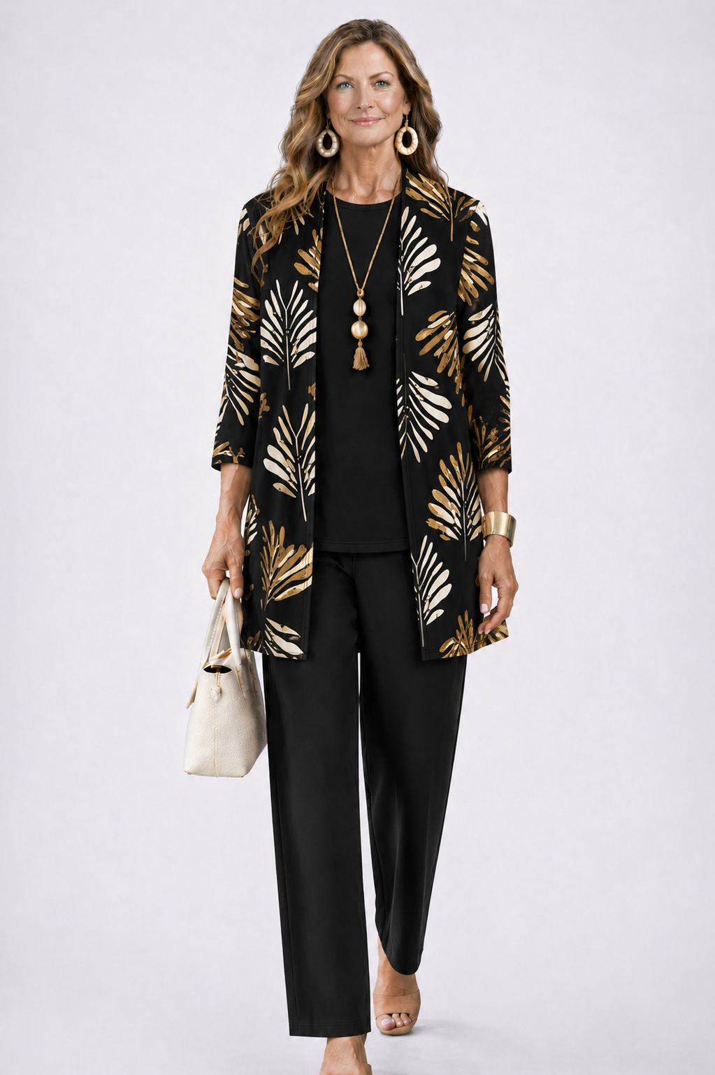 Zinnia | Conjunto 3 Peças Feminino Calça Estampada Cardigan
