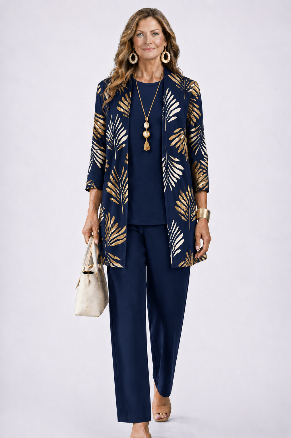 Briar | Conjunto 3 Peças Feminino Calças Estampadas Cardigan
