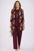 Briar | Conjunto 3 Peças Feminino Calças Estampadas Cardigan