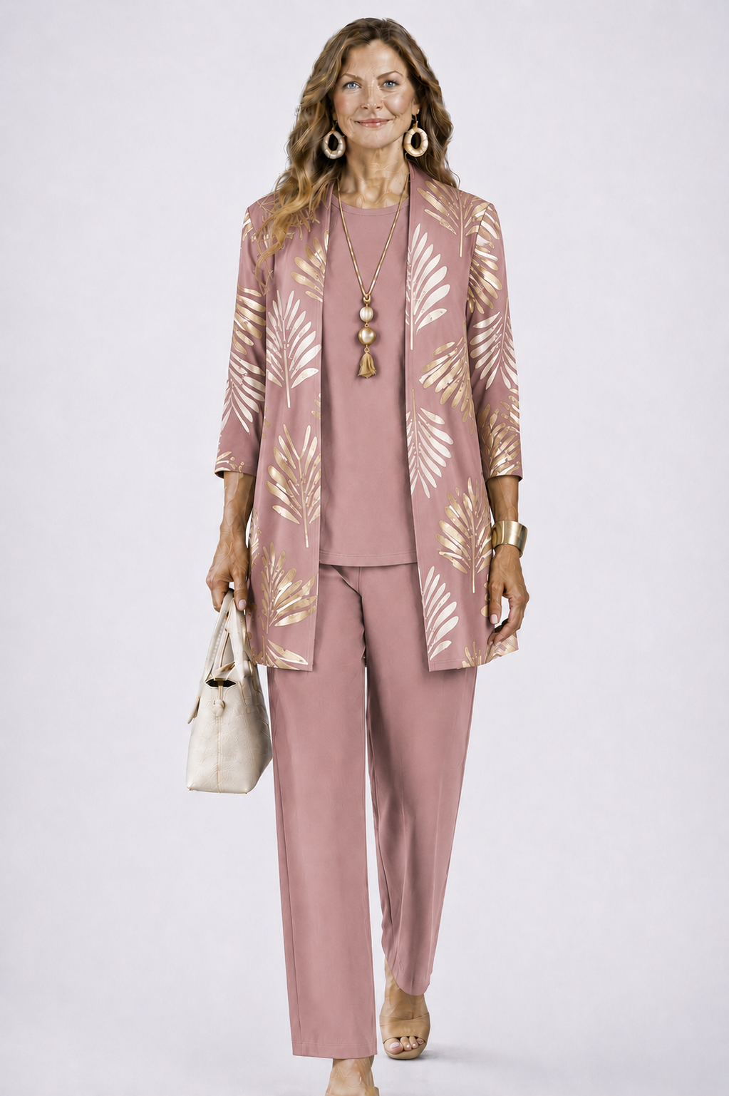 Dahlia | Conjunto Feminino 3 Peças Cardigan Calça Estampada