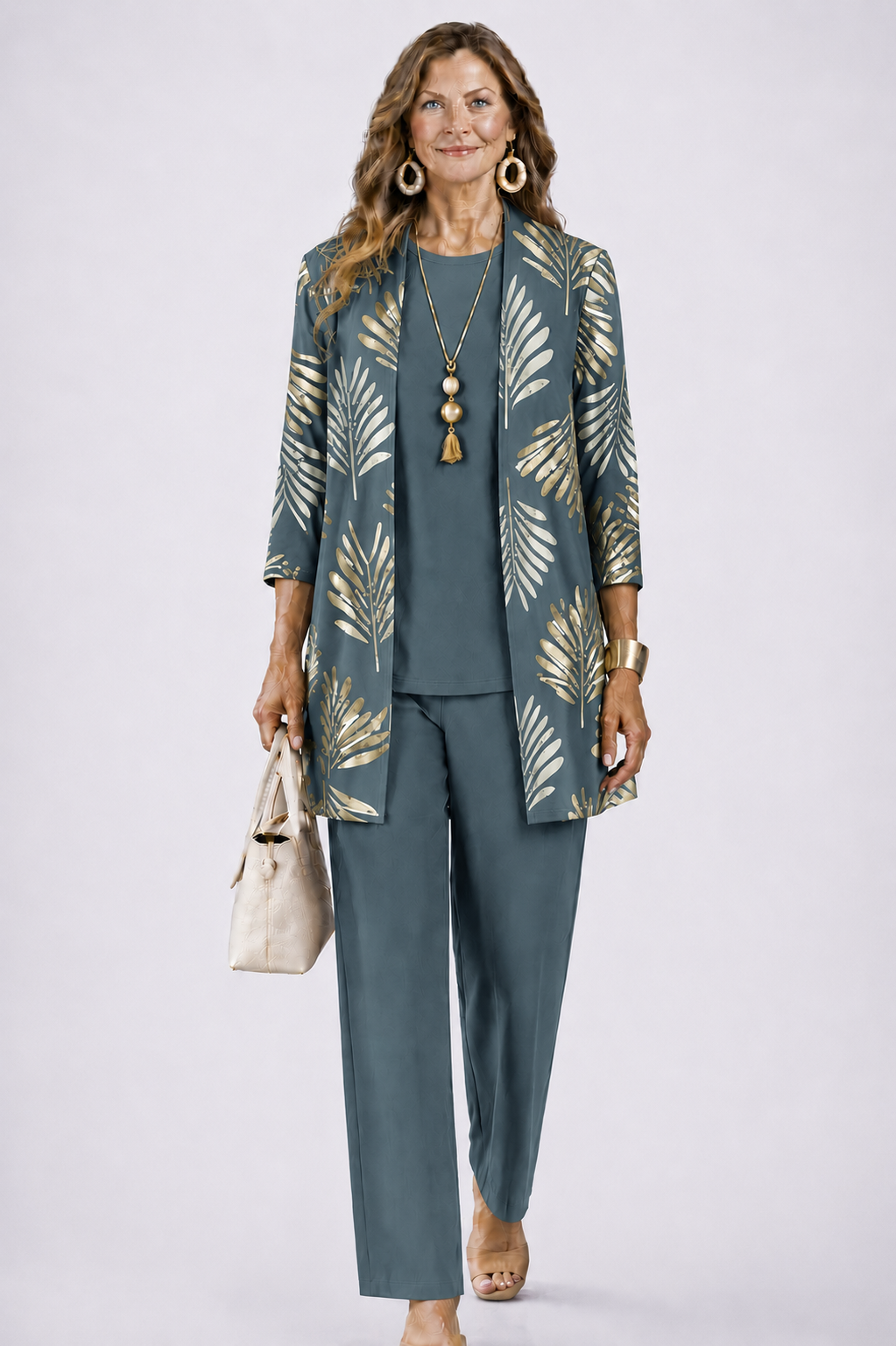 Briar | Conjunto 3 Peças Feminino Calças Estampadas Cardigan