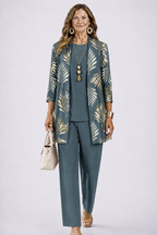 Zinnia | Conjunto 3 Peças Feminino Calça Estampada Cardigan
