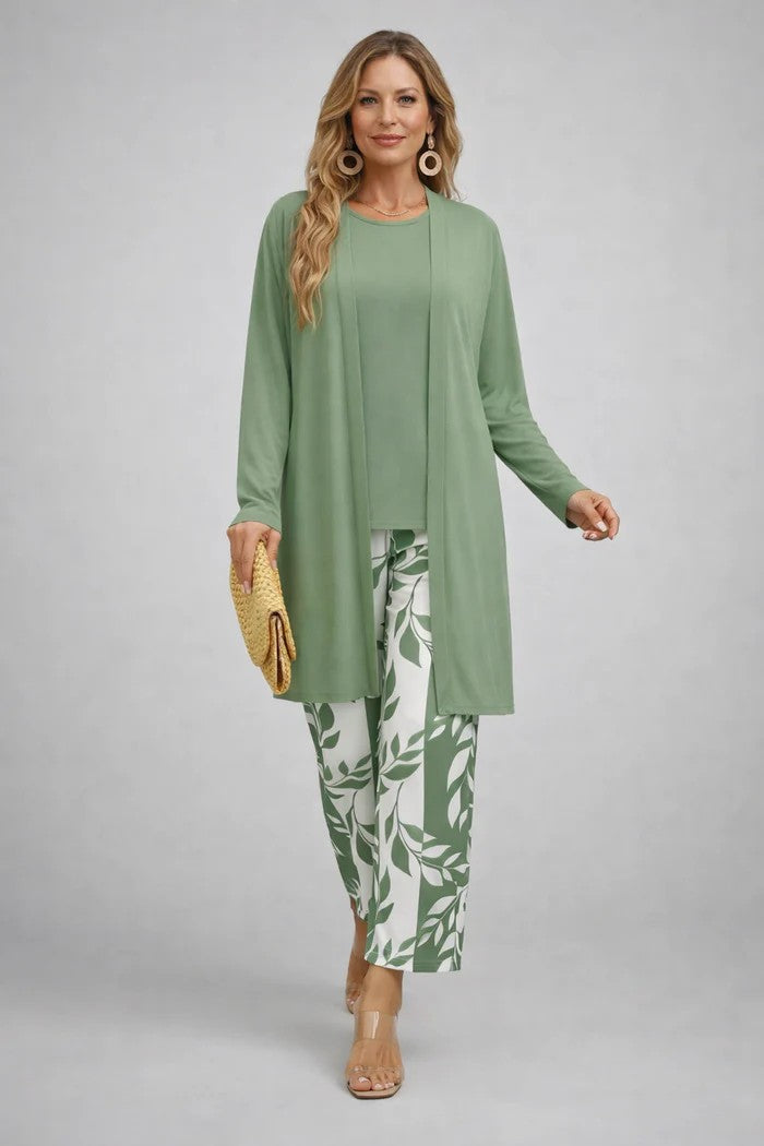 Dahlia | Conjunto Feminino 3 Peças Cardigan Calça Estampada