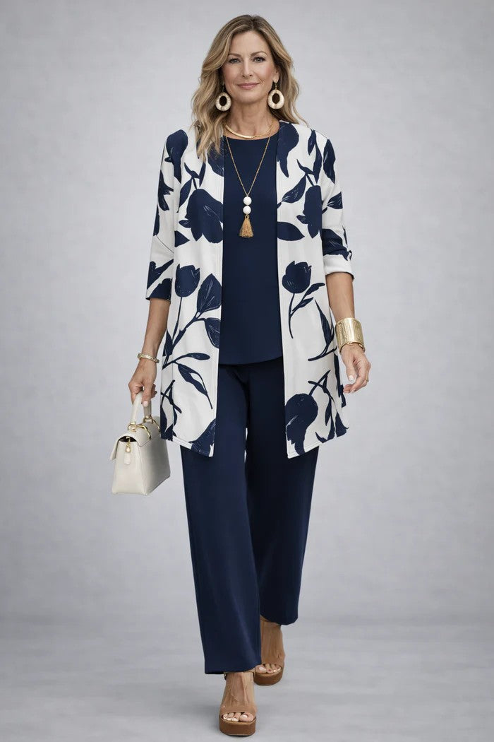 Briar | Conjunto 3 Peças Feminino Calças Estampadas Cardigan