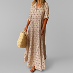 Wren | Mulher Vestido Maxi Estampado Vintage Decote V