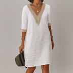 Quinn | Vestido Linho Feminino Midi Relaxado