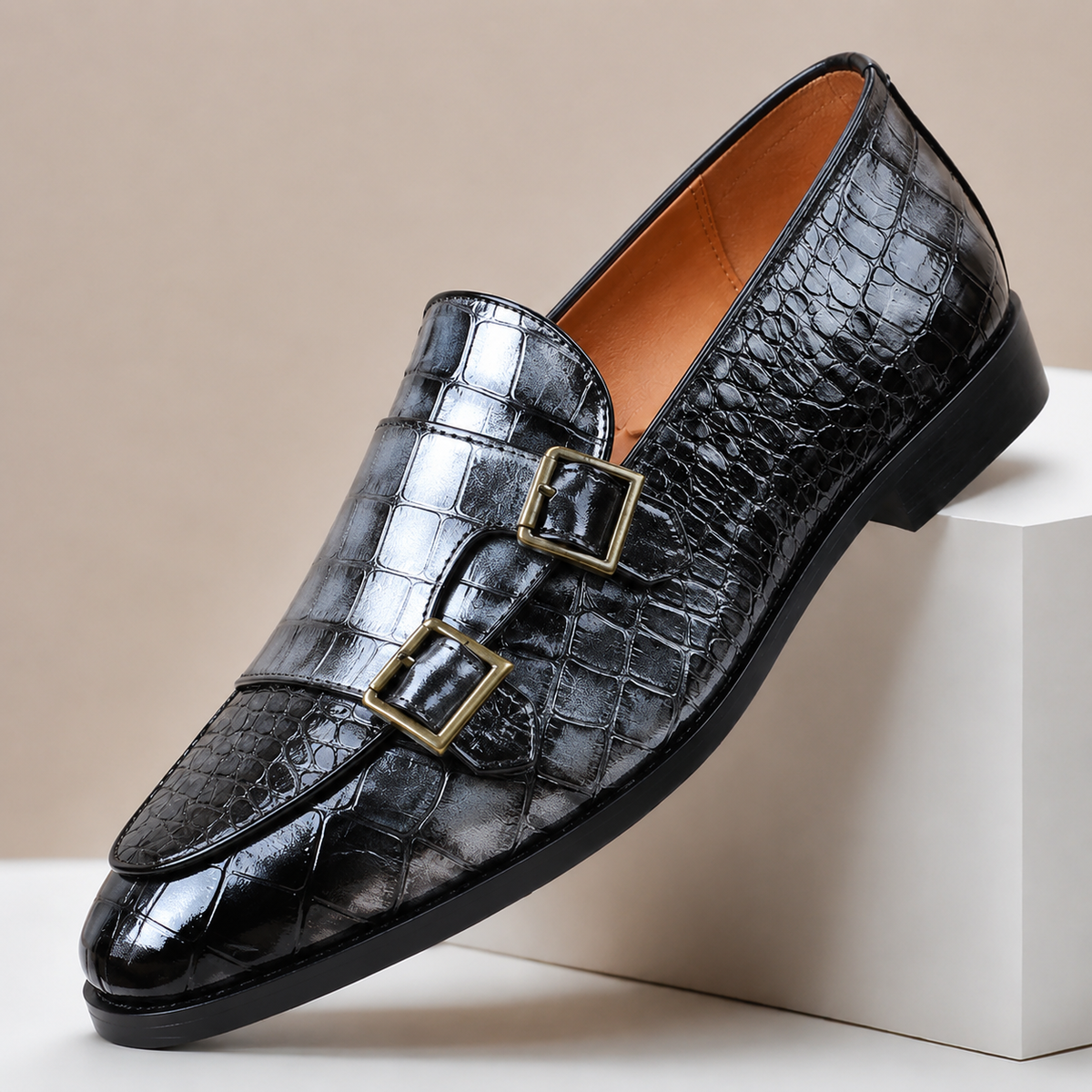 Kaia | Homem Mocassim Couro Double Monk Strap