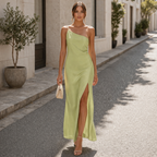 Vestido de Cetim | Costas Nuas, Fenda Lateral | Estilo de Verão Elegante