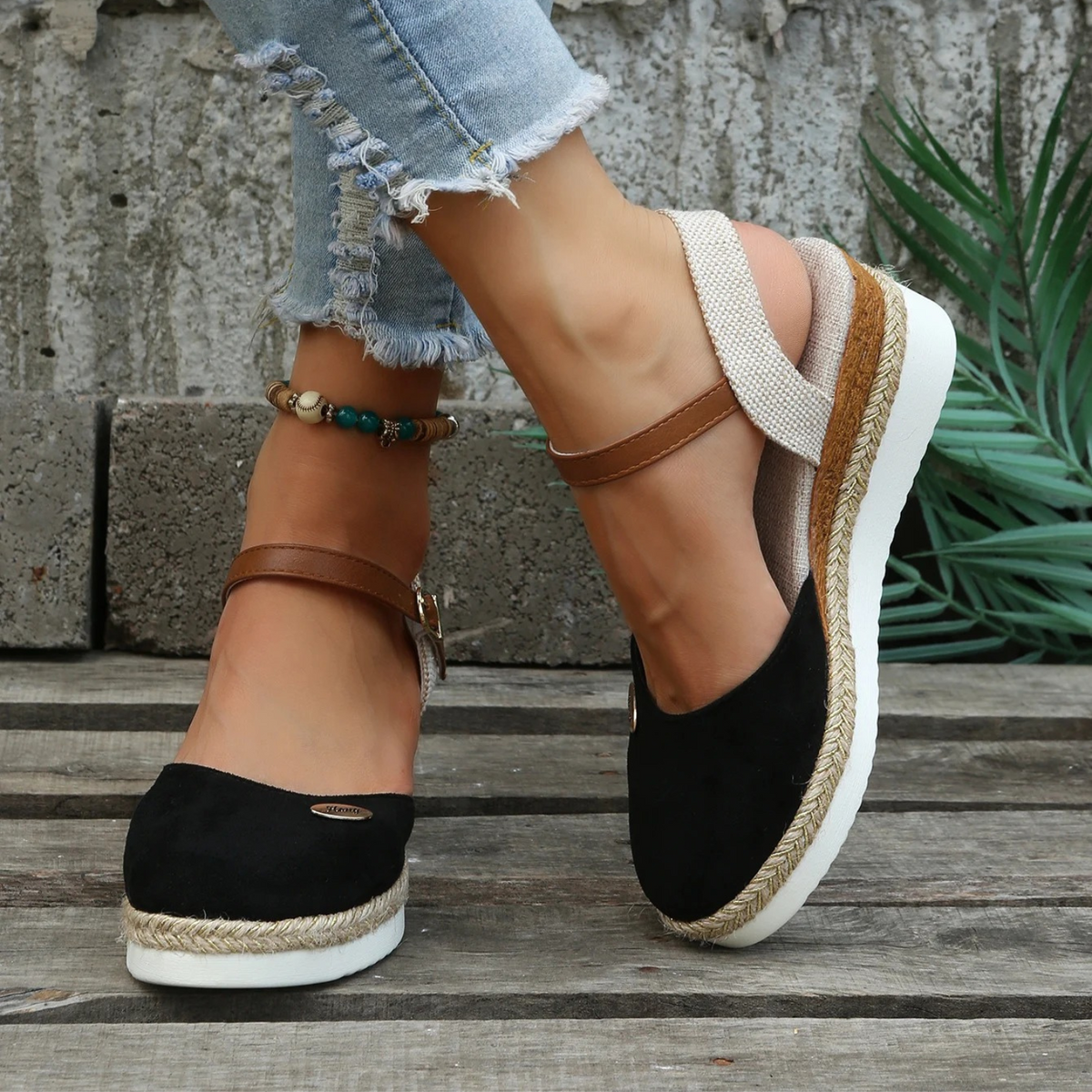 Reva | Sandálias Espadrille Anabela Bico Fechado Slingback