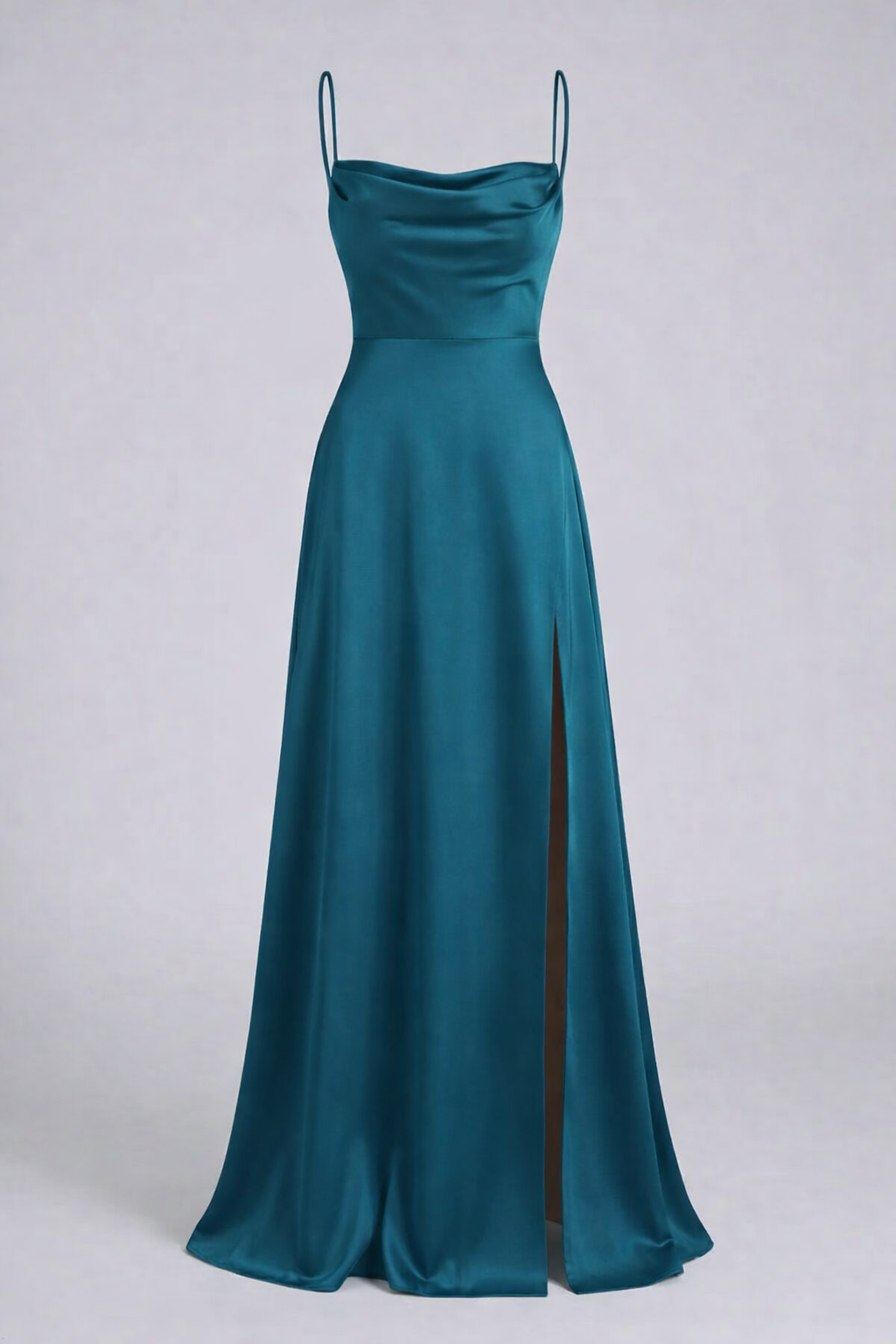 Vestido Longo Feminino com Alças Finas e Fenda Lateral
