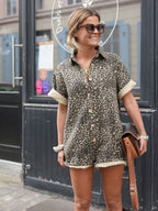 Zara | Mulher Macacão Curto Estampado Leopardo Manga Curta