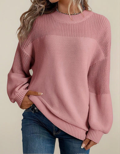 Camisola Feminina Tricotada Mangas Lanterna Detalhes Florais