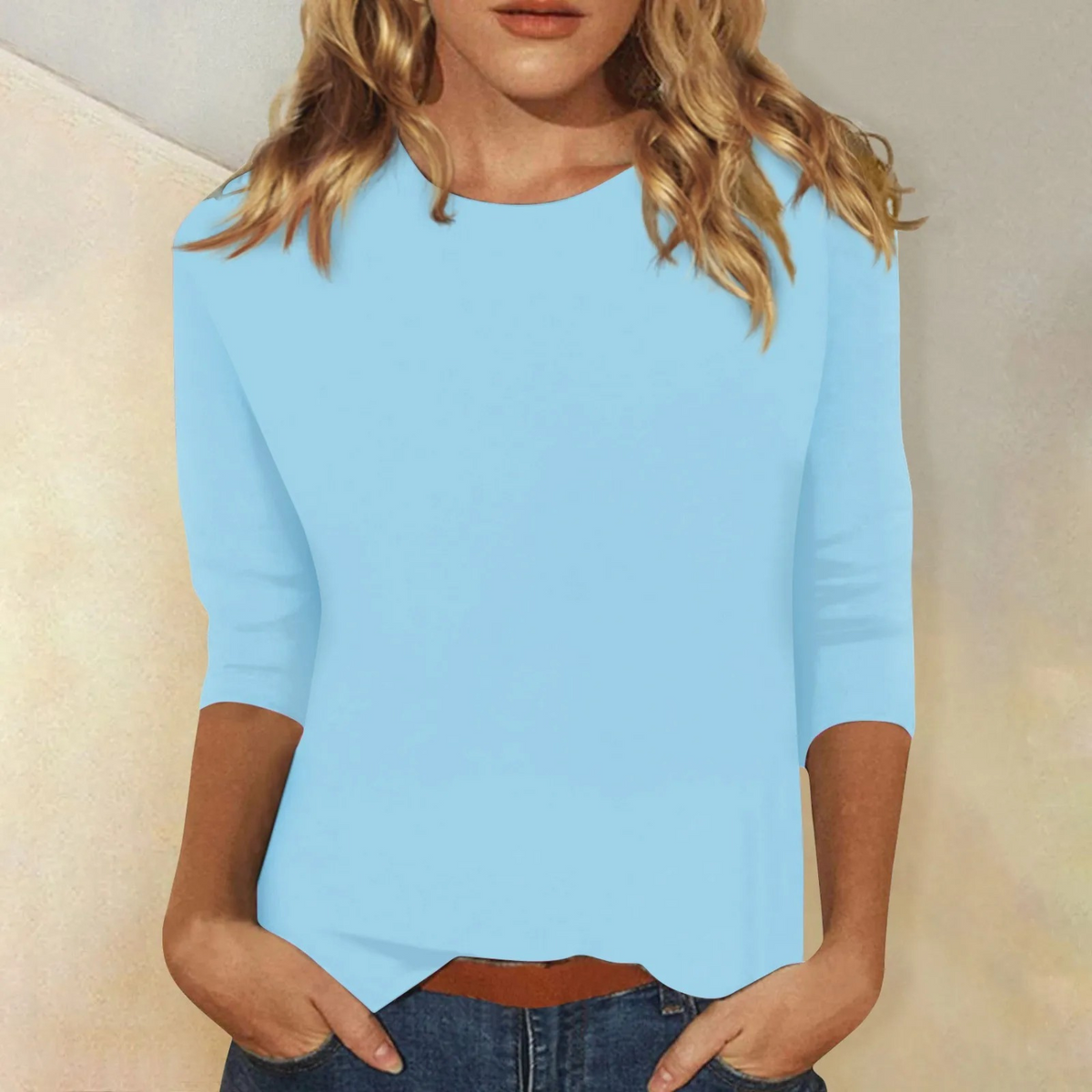 Blusa Mulher Manga Três Quartos | Gola Redonda, Tecido Macio