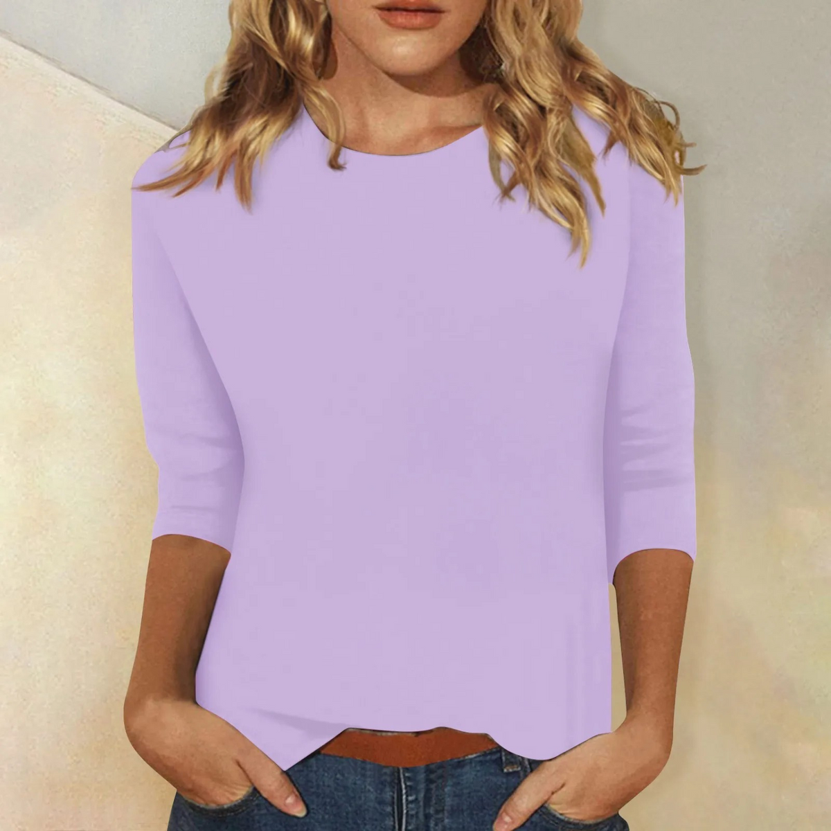 Blusa Mulher Manga Três Quartos | Gola Redonda, Tecido Macio