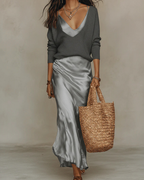 Aria | Vestido Midi Cetim com Jumper Conjunto 2 Peças