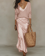 Aria | Vestido Midi Cetim com Jumper Conjunto 2 Peças
