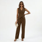Florine | Conjunto Feminino Colete Sem Mangas e Calça Wide Leg