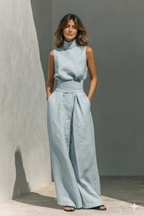 Cosima | Conjunto Feminino Algodão Linho Regata Calças Wide Leg