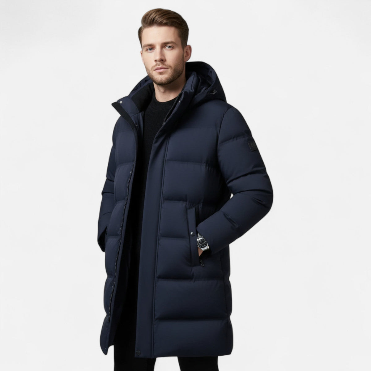 Nova | Homem Parka Acolchoada Longa com Capuz