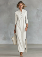 Vestido Maxi Sweatshirt Gola Colarinho Feminino Minimalista