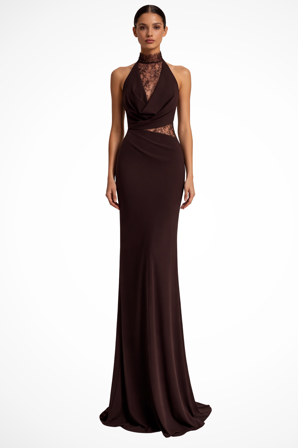 Maren | Vestido Maxi Halter Renda Sem Manga Convidada Casamento