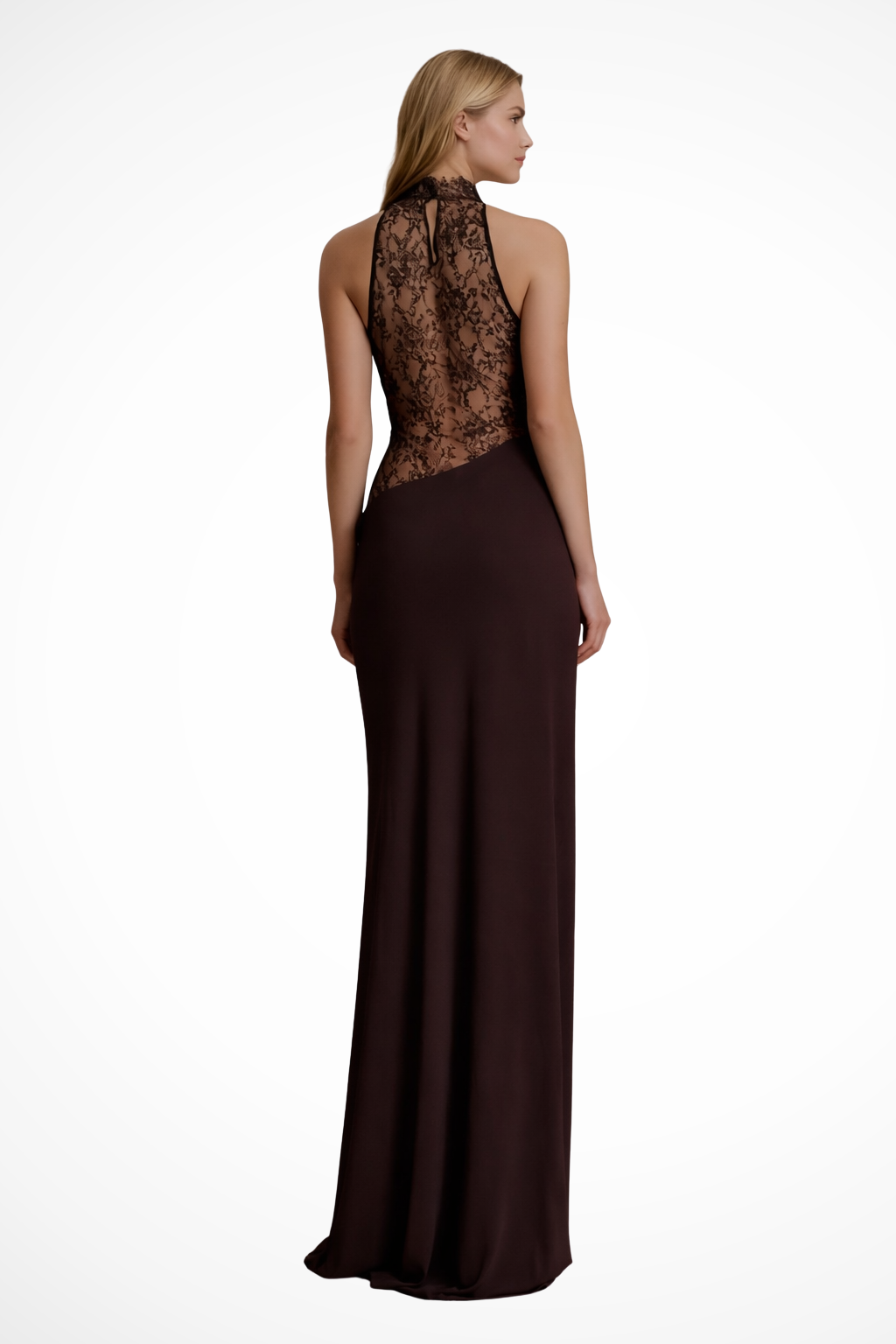 Maren | Vestido Maxi Halter Renda Sem Manga Convidada Casamento