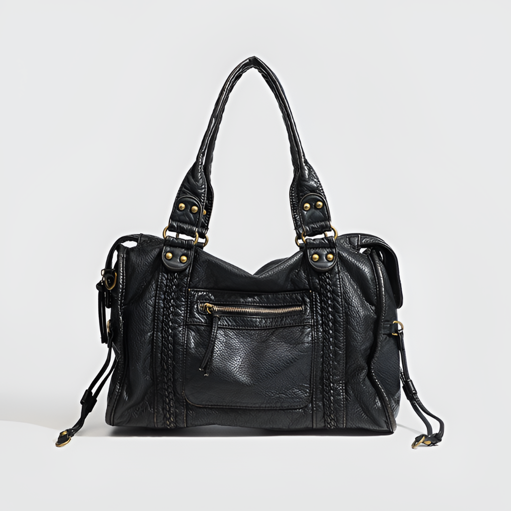 Mala de Ombro Feminina | Couro Vegano Preto, Transversal | Fleur