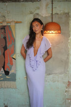 Clea | Vestido Longo Feminino Decote V Babado Maxi