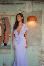Clea | Vestido Longo Feminino Decote V Babado Maxi