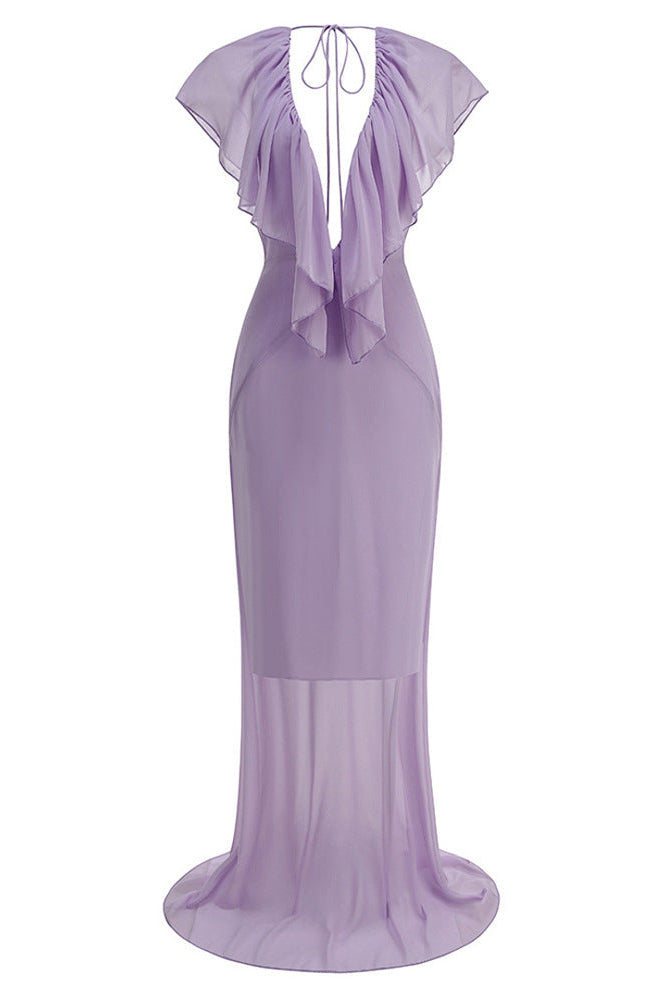 Clea | Vestido Longo Feminino Decote V Babado Maxi