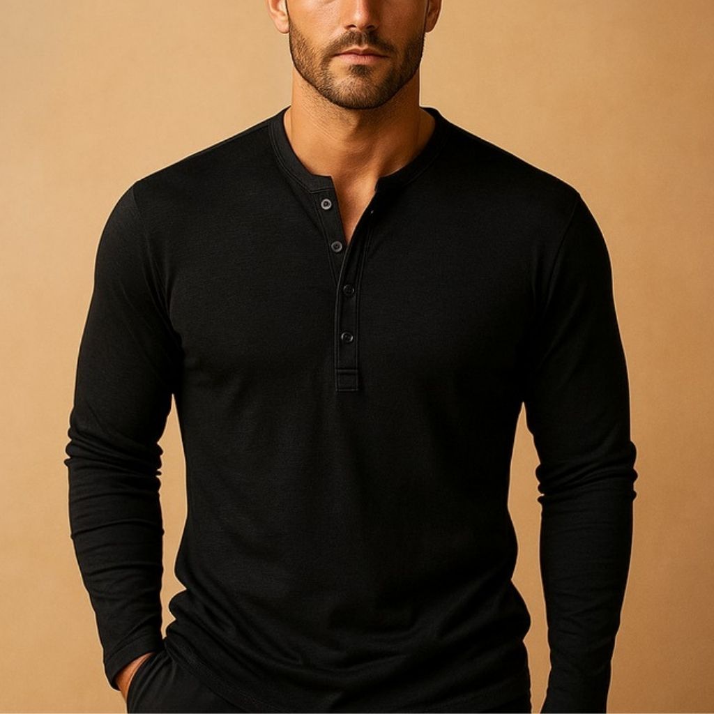 Juno | Camisa Henley Masculina Manga Longa Slim Fit