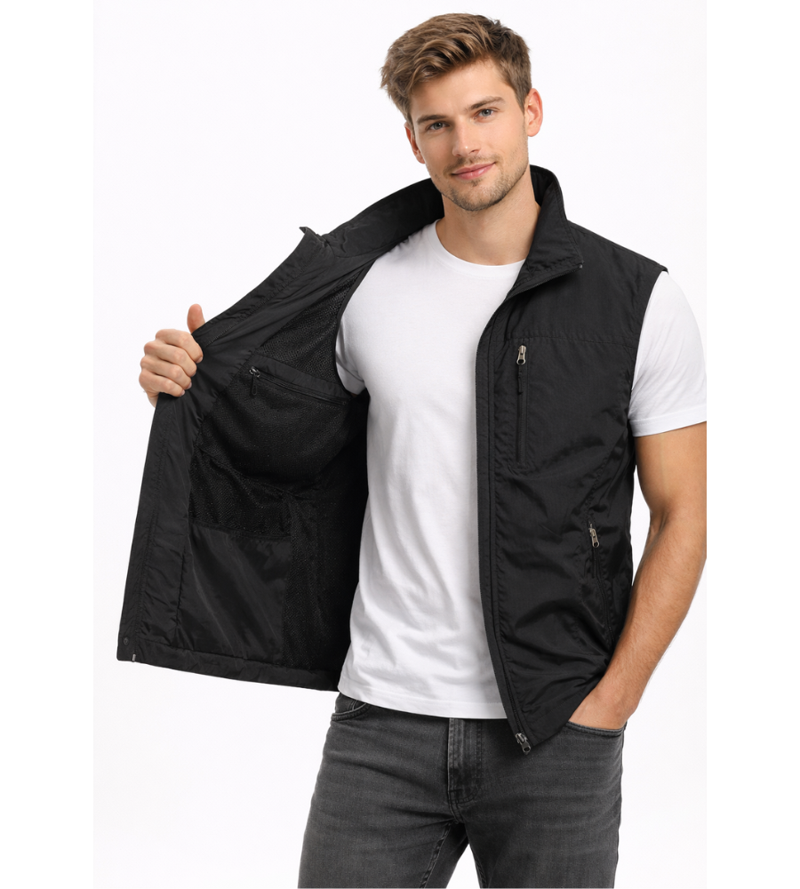 Thea | Homem Colete Exterior Gola Alta Multibolsos com Zíper