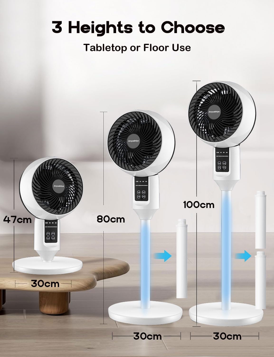 Ventilador de Mesa e Pé com Altura Ajustável Oscilação 3D