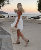 Botas Cowboy Beige | Conforto Médio, Camurça Vegana