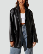 Blazer de Cuero para Mulher | Preto, Corte Entallado