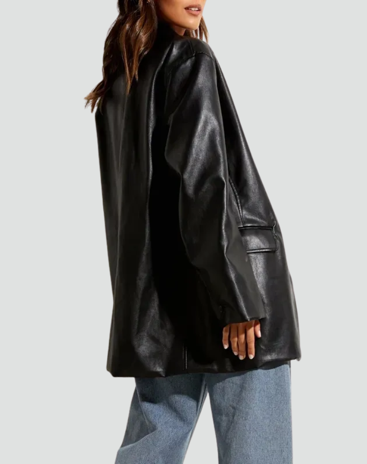Blazer de Cuero para Mulher | Preto, Corte Entallado