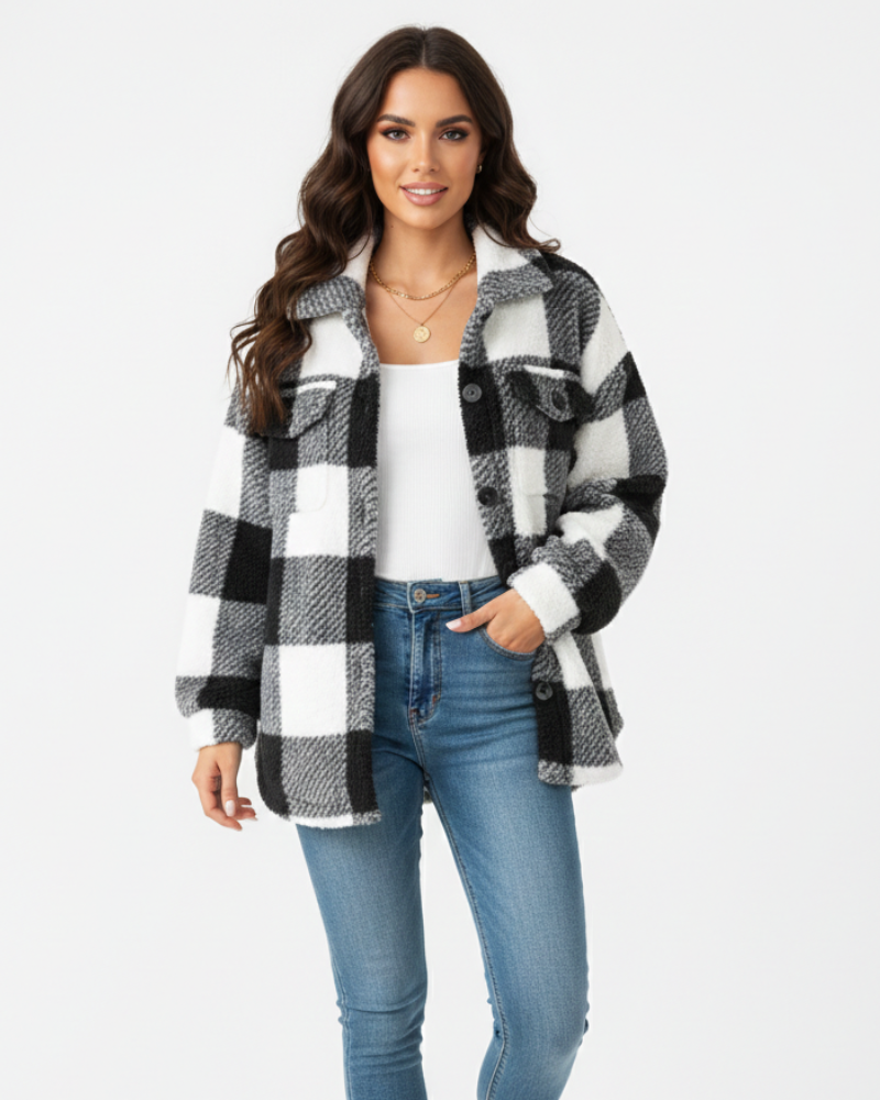 Dione | Mulher Veste Xadrez Peluche Quente Casual