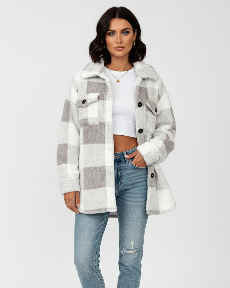 Dione | Mulher Veste Xadrez Peluche Quente Casual