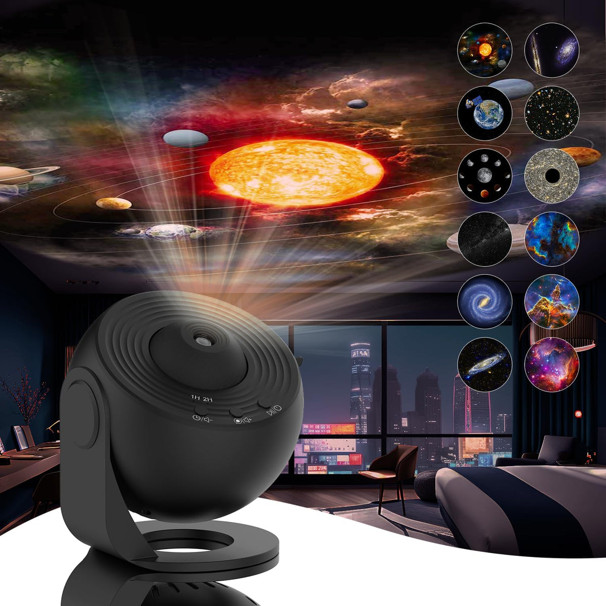 Iris | Projetor Planetário 360° | Relaxamento e Alívio do Stress | Rotação, 12 Efeitos HD