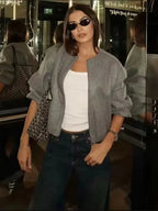 Tessa | Mulher Blusão Bomber Cropped com Fecho de Zip
