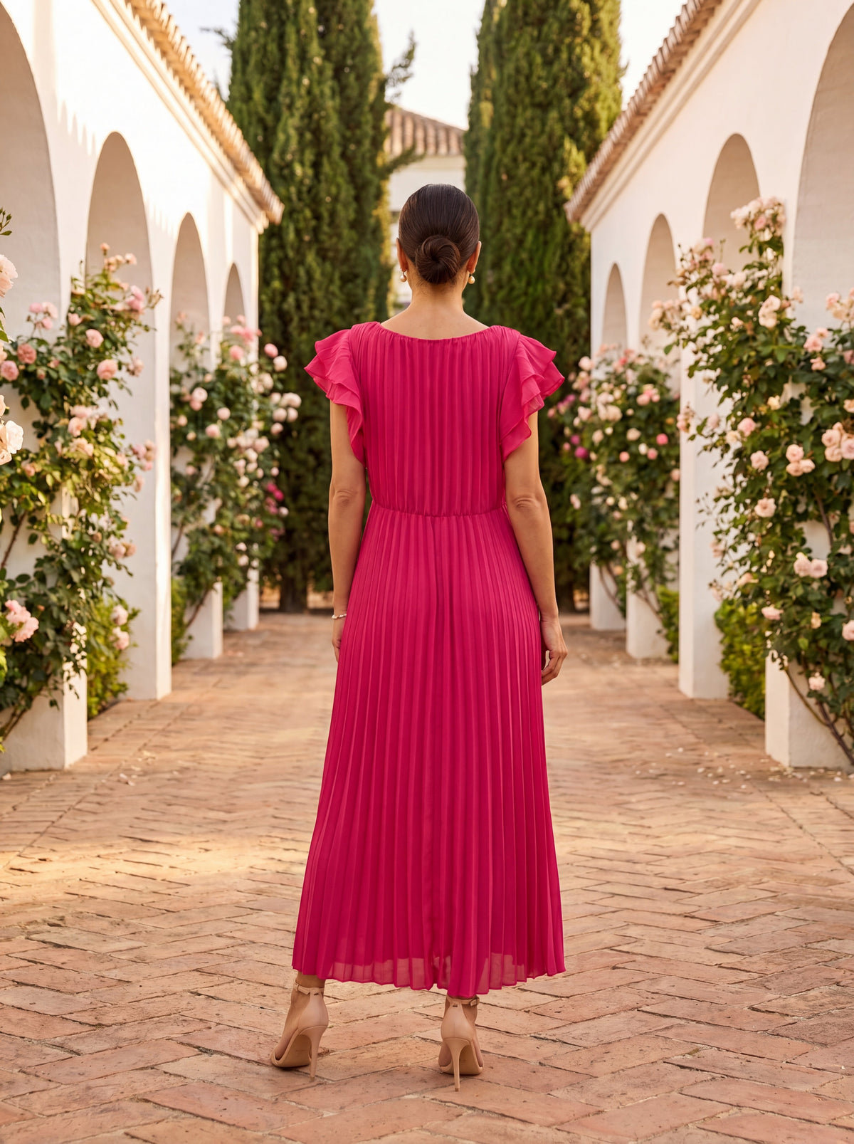 Vestido Plissado de Mulher | Ocasiões Especiais | Cintura Drapeada