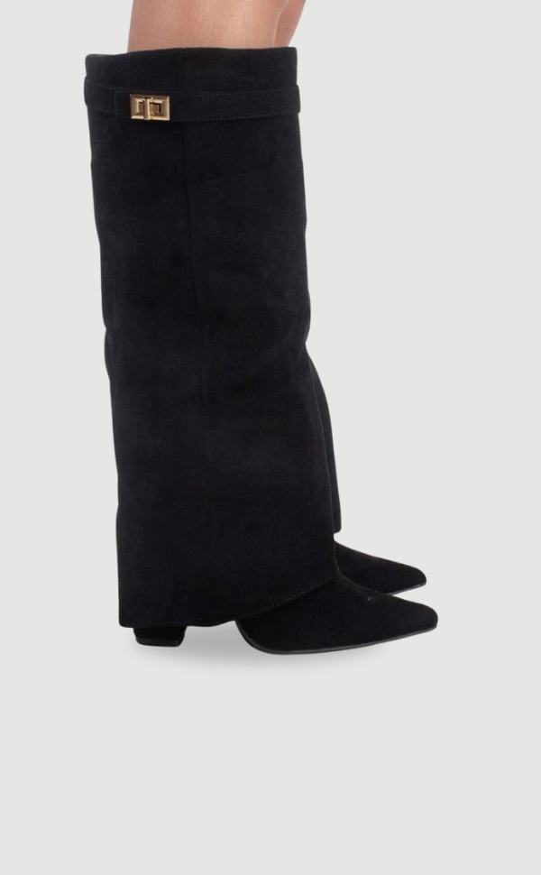Botas Femininas Joelho Alto | Bico Fino e Salto | Camurça