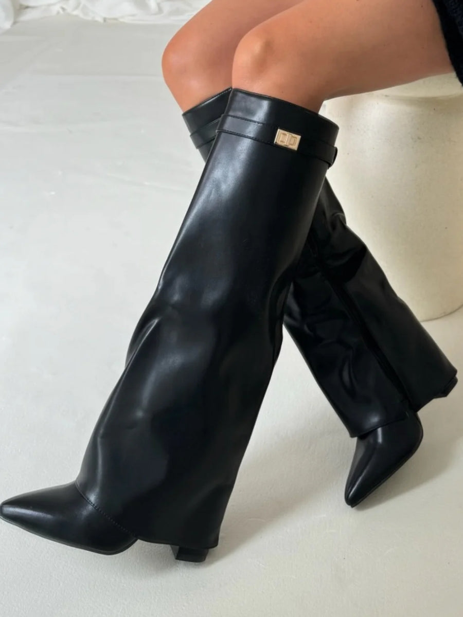 Botas Femininas Joelho Alto | Bico Fino e Salto | Camurça