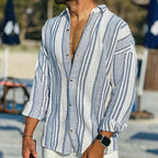 Camisa de Linho | Manga Longa, Listrada, Ajuste Solto