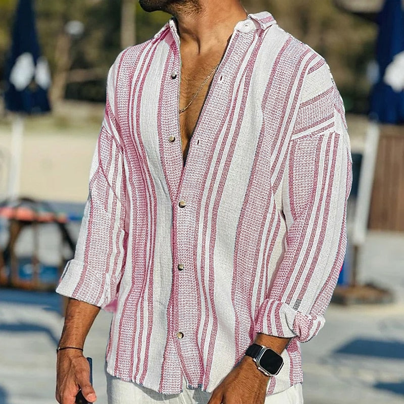 Camisa Masculina Manga Longa Listrada com Botões