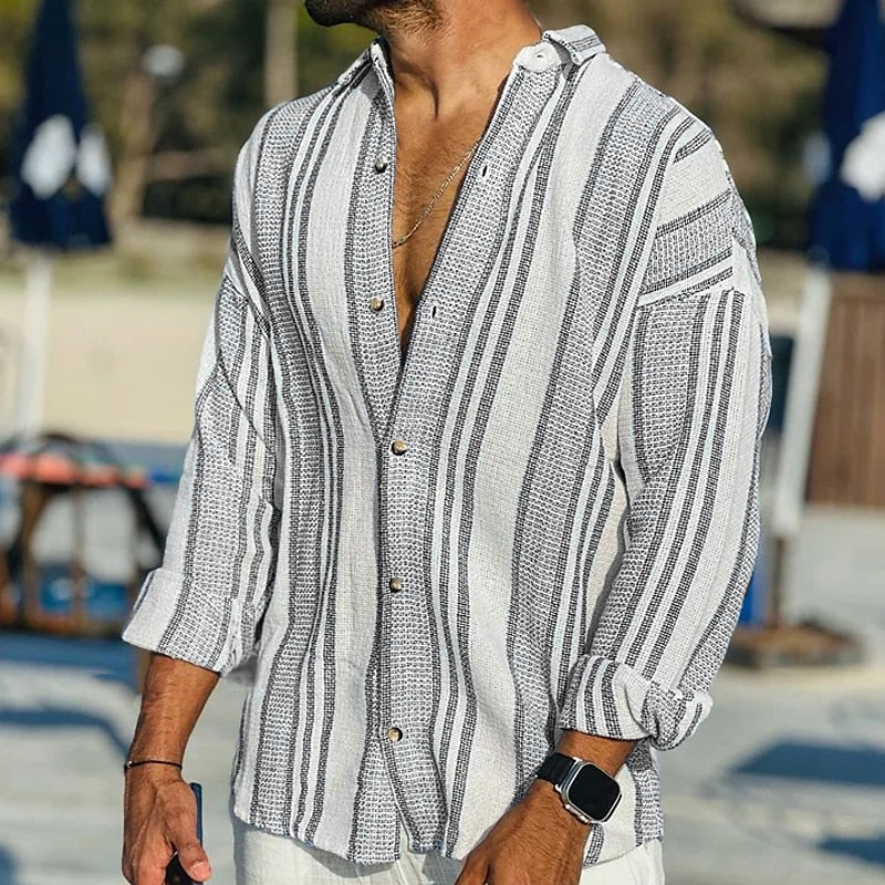 Camisa Masculina Manga Longa Listrada com Botões