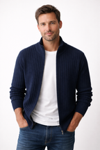 Amara | Homem Cardigan Tricot Fecho Zip Gola Alta